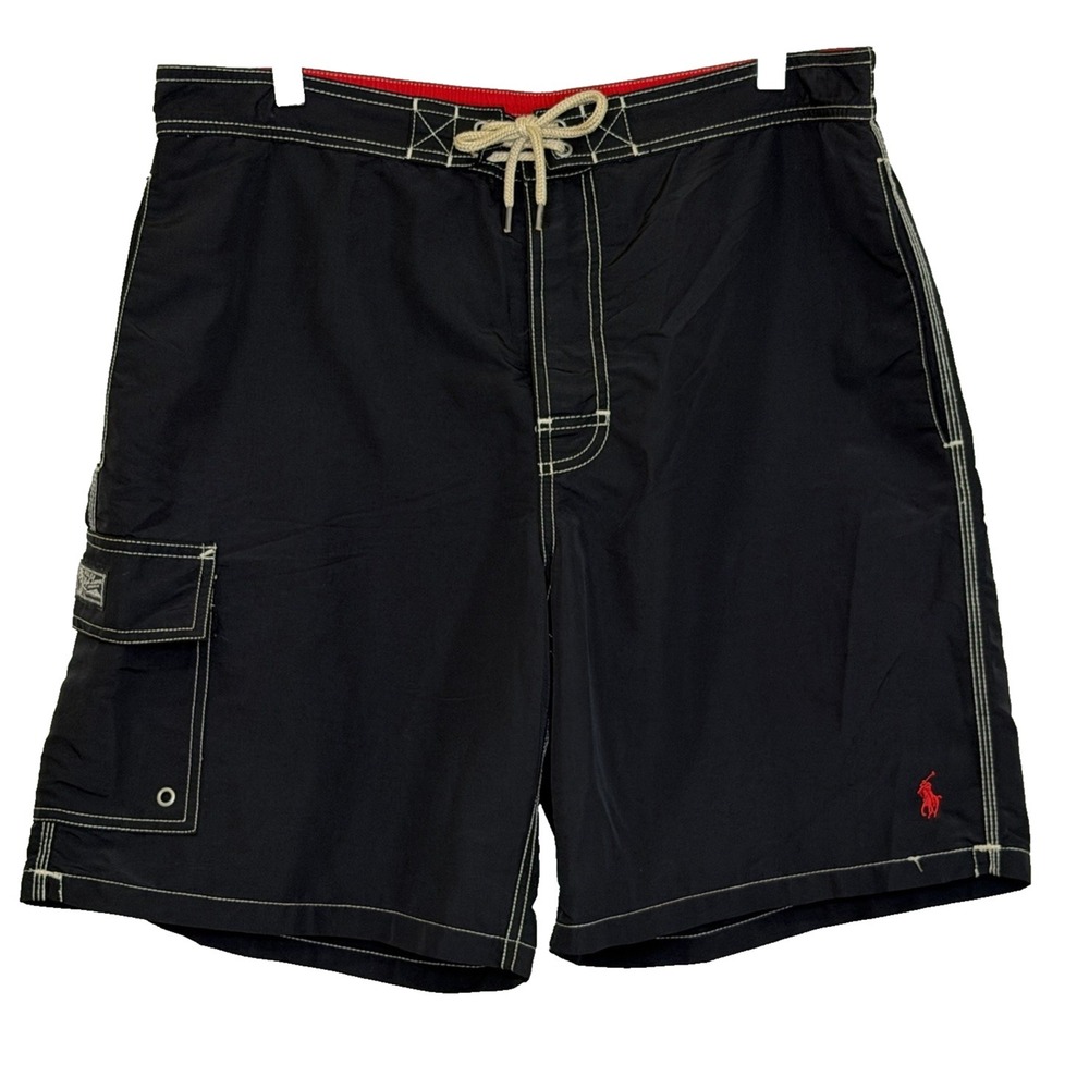 Polo Ralph Lauren Swim Trunks Mens Sz Large Black Cargo Pocket Preppy READ